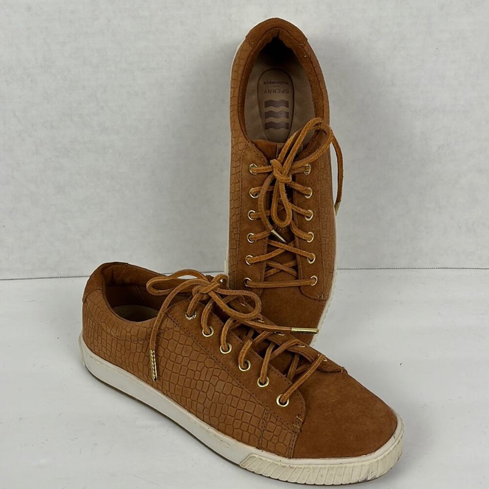Sperry Women's Tan Brown Suede & Croc-Embossed Sneakers
